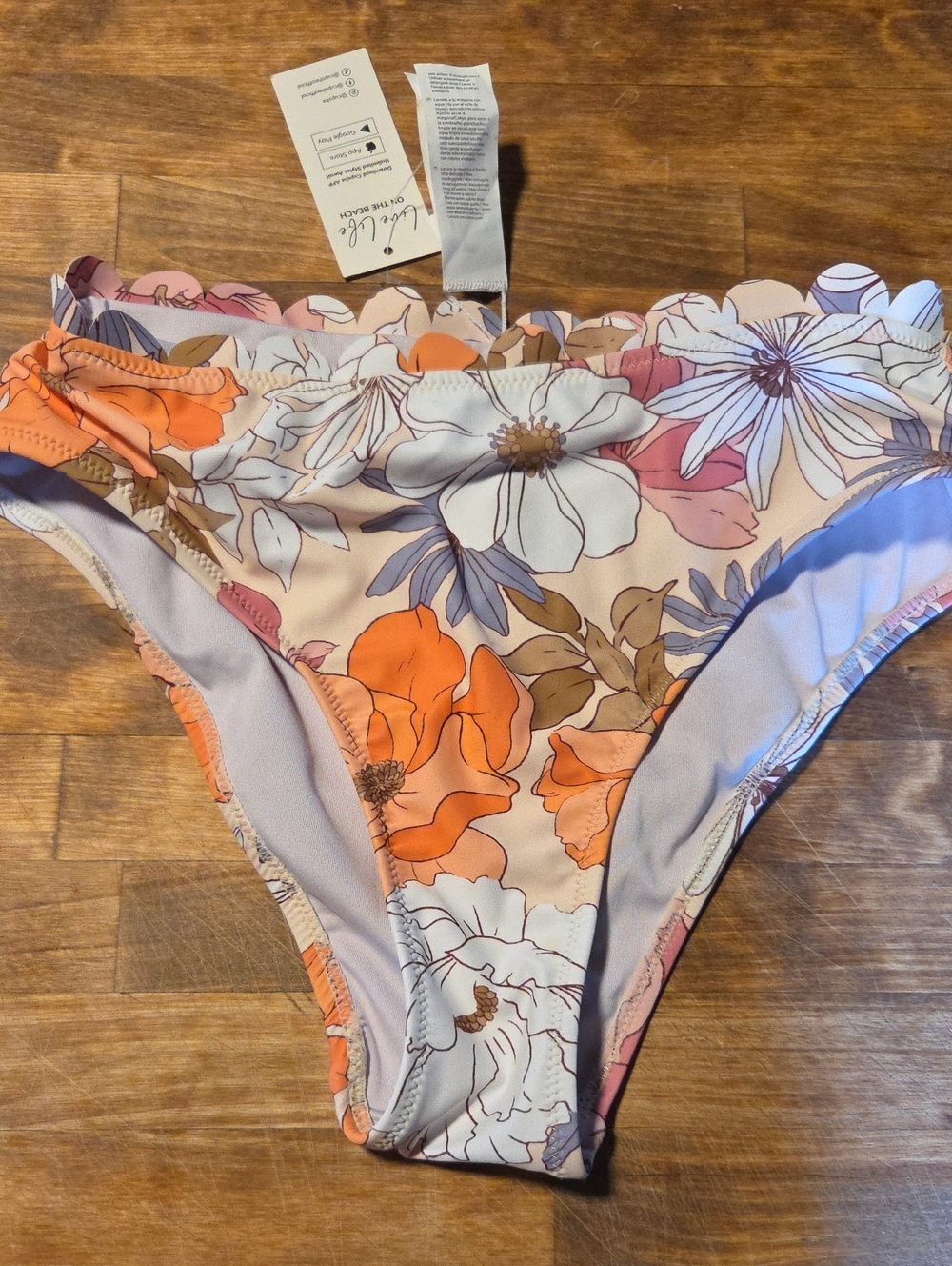 Cupshe Women’s Floral Bikini Bottom - Orange & Cream